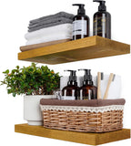 BGMG Wood Floating Shelves for Wall 16 inch Set of 2, Rustic Wooden Wall Mount Shelves for Living Room Bedroom Kitchen Farmhouse-16x6.7x1.25 inch- Gold Oak