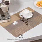 Placemats Set of 6 - Easy Clean Woven Vinyl Placemats for Dining Table, Indoor/Outdoor Place Mats, Washable PVC Table Mats （Gold Dune）