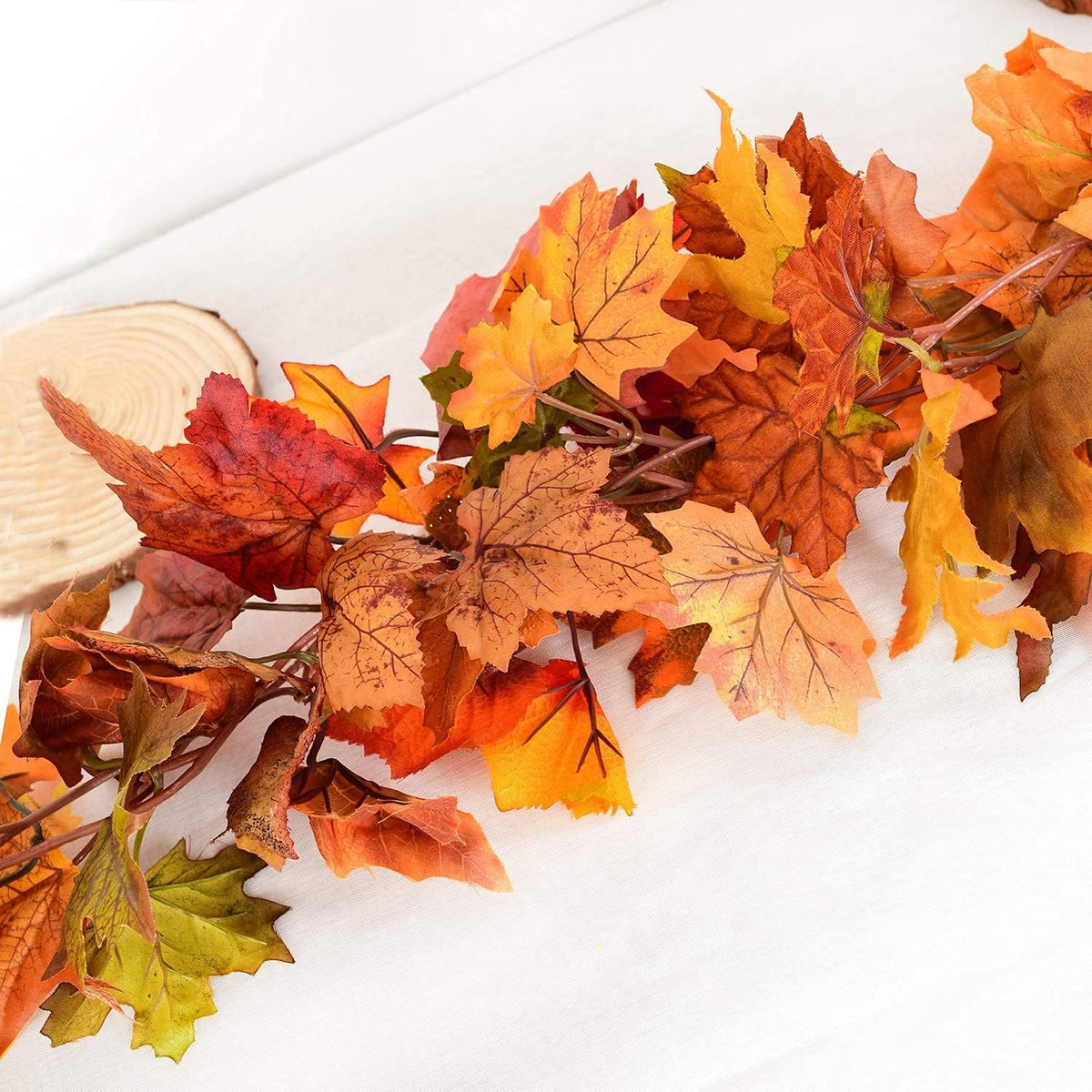 3 Pack Fall Maple Leaf Garland Artificial Maple Garland, Autumn Hanging Fall Leave Vines for Indoor Outdoor Wedding Thanksgiving Dinner Party Decor