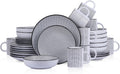 Stone Lain Daisy Stoneware 32-piece Round Dinnerware Set, Daisy - White and Black