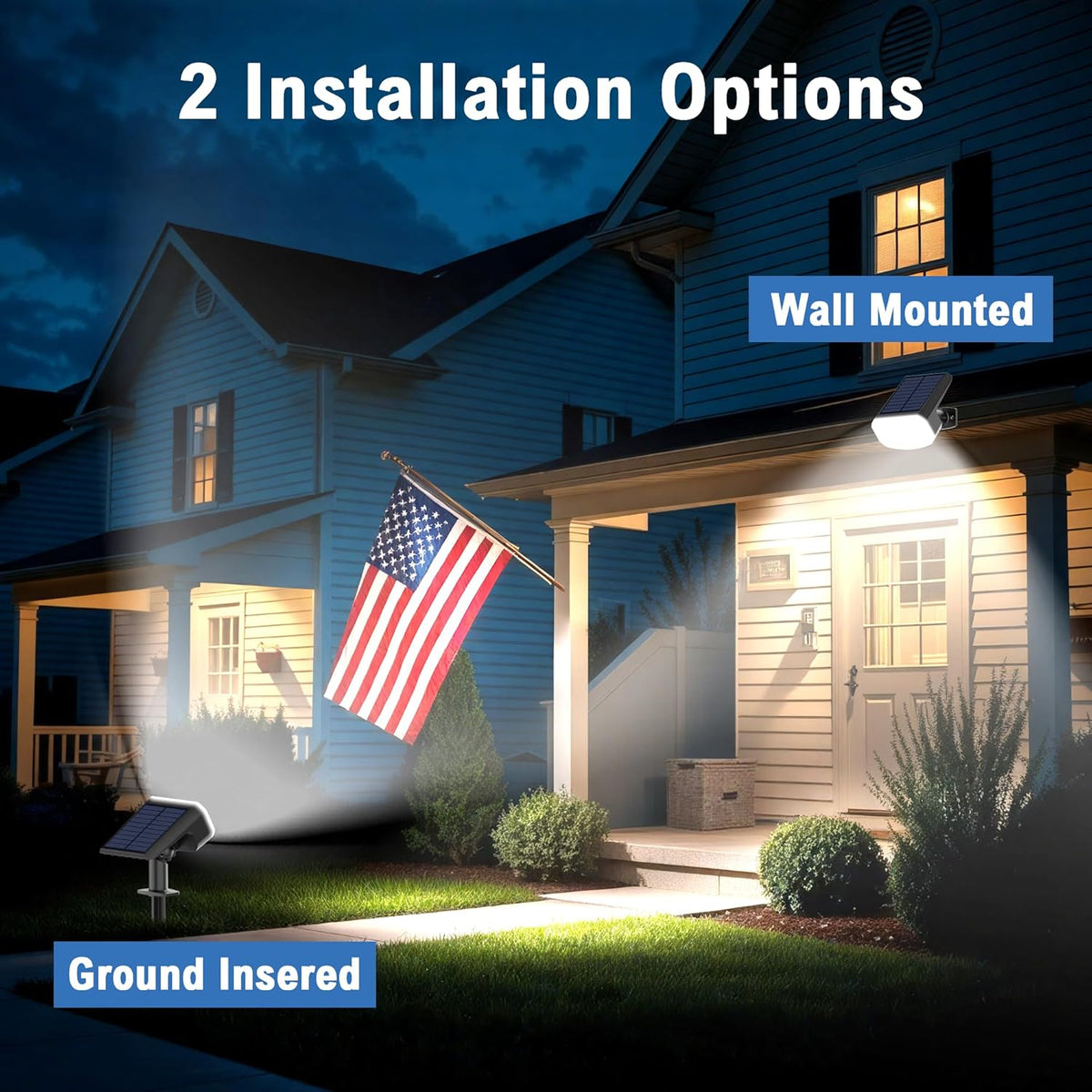 Solar Lights Outdoor Waterproof IP65, Super Bright LED, 2CCT 4 Lighting Modes 3000K/6500K Selectable, Solar Powered Yard Garden Solar Spot Lights for Outside Landscape Auto On/Off -2 Pack