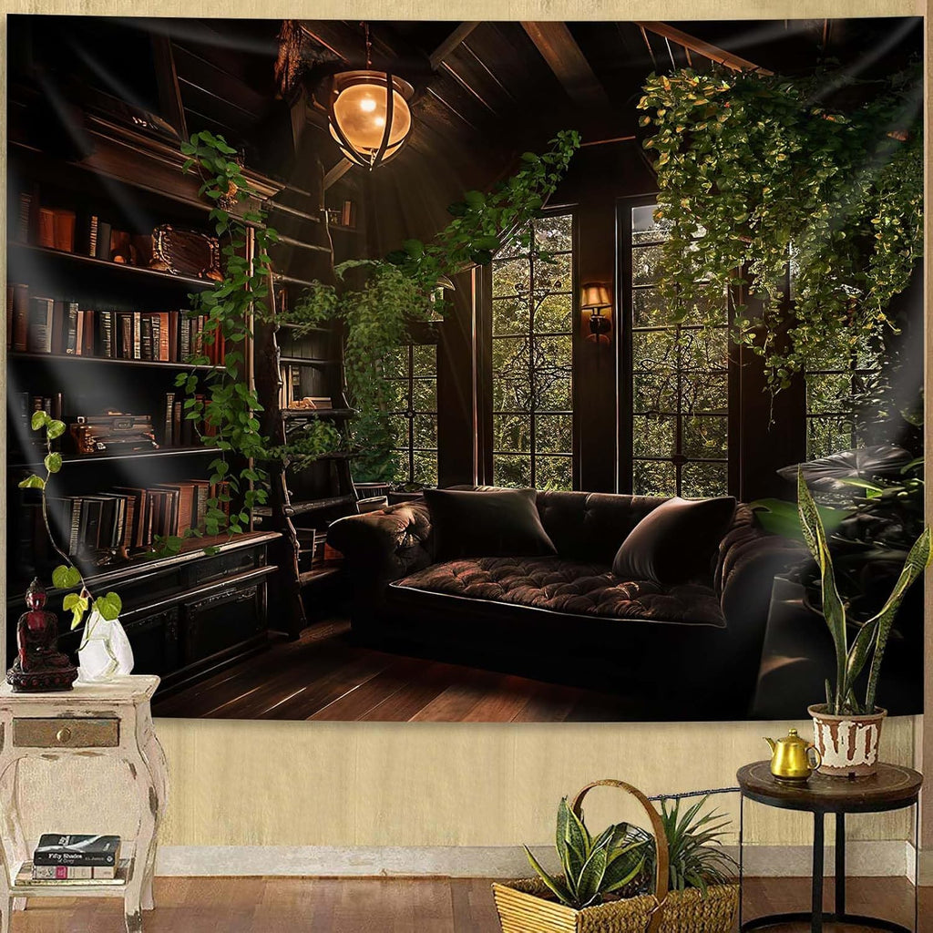 dueeia Medieval Bookshelf Tapestry Wall Hanging Book Library Backdrop Bookcase Dark Academia Vintage Wall Decor for Bedroom Aesthetic Living Room Office (78.7"x59.1")