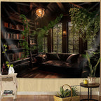 dueeia Medieval Bookshelf Tapestry Wall Hanging Book Library Backdrop Bookcase Dark Academia Vintage Wall Decor for Bedroom Aesthetic Living Room Office (78.7"x59.1")