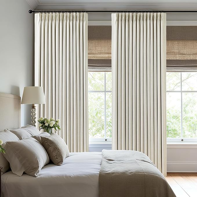 Pinch Pleated Linen Curtains 100% Blackout 90 Inches Long - Image 3
