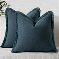 MIULEE Linen Fringe Decorative Euro Throw Pillow Covers Navy Blue 24x24 | Set by MIULEE