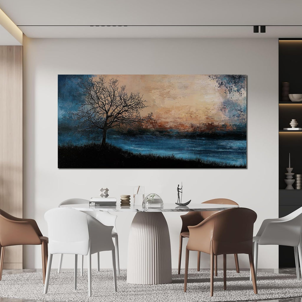 Canvas Wall Art for Living Room Artwork for Walls Black Blue Wall Art Decor Canvas Modern Art Wall Decor Nature Landscap Tree Wall Art Decor Prints Art Work for Home Office Kitchen Wall Decor 24"X48"