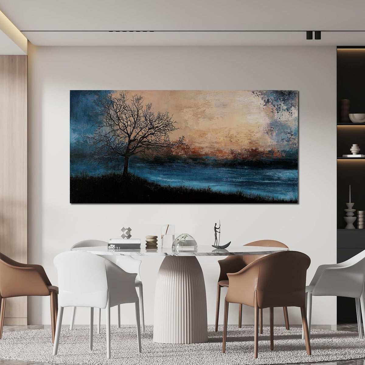 Canvas Wall Art for Living Room Artwork for Walls Black Blue Wall Art Decor Canvas Modern Art Wall Decor Nature Landscap Tree Wall Art Decor Prints Art Work for Home Office Kitchen Wall Decor 24"X48"