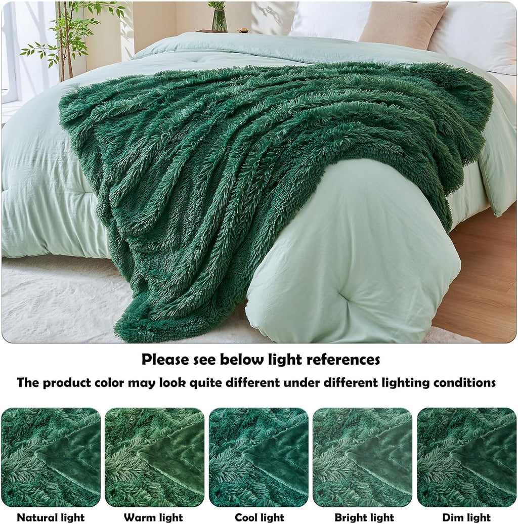 GONAAP Fuzzy Faux Fur Throw Blanket Twin Size Dark Green Super Soft Cozy Plush Fuzzy Shaggy Blanket for Couch Sofa Bed (Dark Green, Twin(60"x80"))
