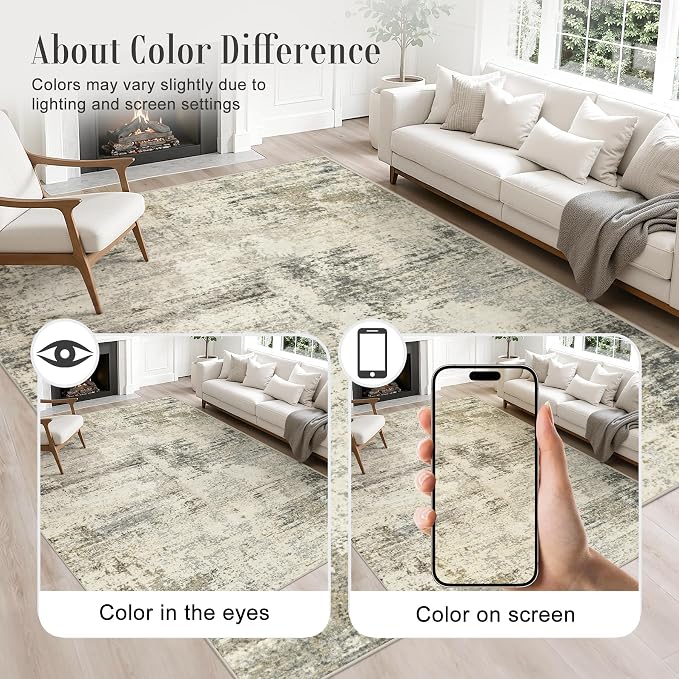 5x8 Area Rug Living Room: Modern Washable Soft Carpet Ash Brown | - Image 4