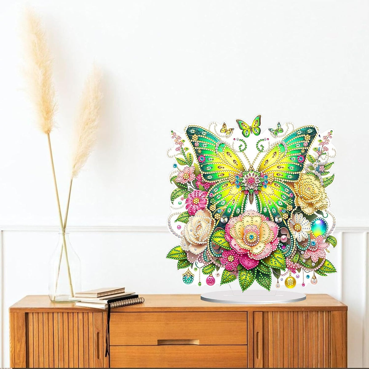 Diamond Painting Kits for Adults Beginners, 5D Full Drill Flowers and Butterfly Crystal Art Desktop Ornament, DIY Single Sided Home Office Desk Decor, Creative Craft Gift Set with Tools