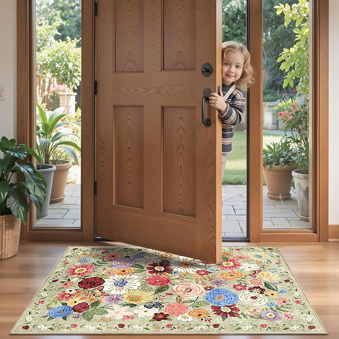 Green Garden Floral Hallway Runner Rug 2x5 - Image 5