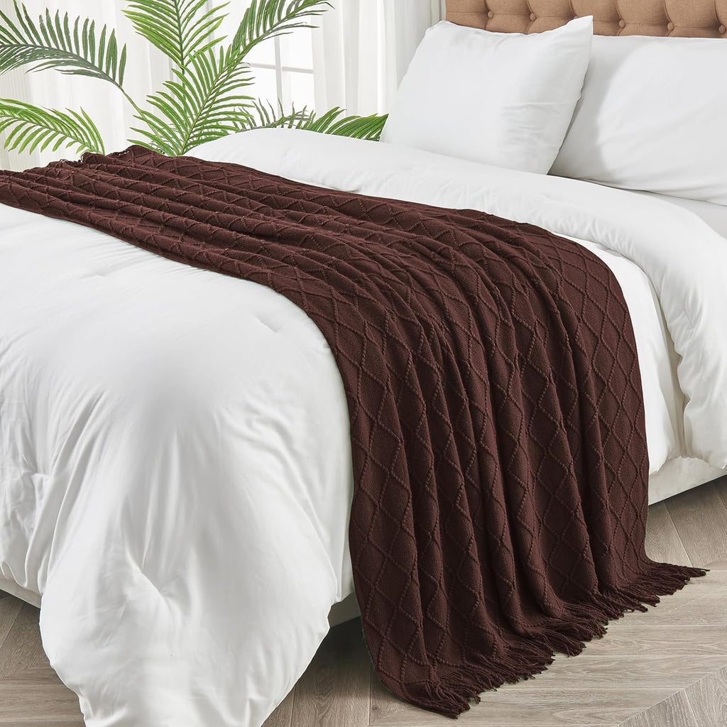 inhand Knitted Throw Blankets for Couch and Bed, Soft Cozy Knit Blanket with Tassel, Diamond Brown Lightweight Decorative Blankets and Throws, Farmhouse Warm Woven Blanket for Men and Women, 60"x80"