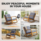 IDZO Premium Club Rocking Chair 500lbs Capacity with Inclined Backrest, Thick Foam Cushion, Solid Acacia Wood Rocker for Patio, Backyard, Balcony, Porch