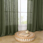 Olive Green Linen Sheer Curtains 90 inch - Image 9