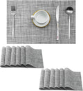 Leetaltree Linen Grey Placemats Set of 12 - Heat Resistant Non-Slip Place mats for Dining Table, Washable Durable PVC Vinyl Woven Table Mats（Linen Grey, 12）