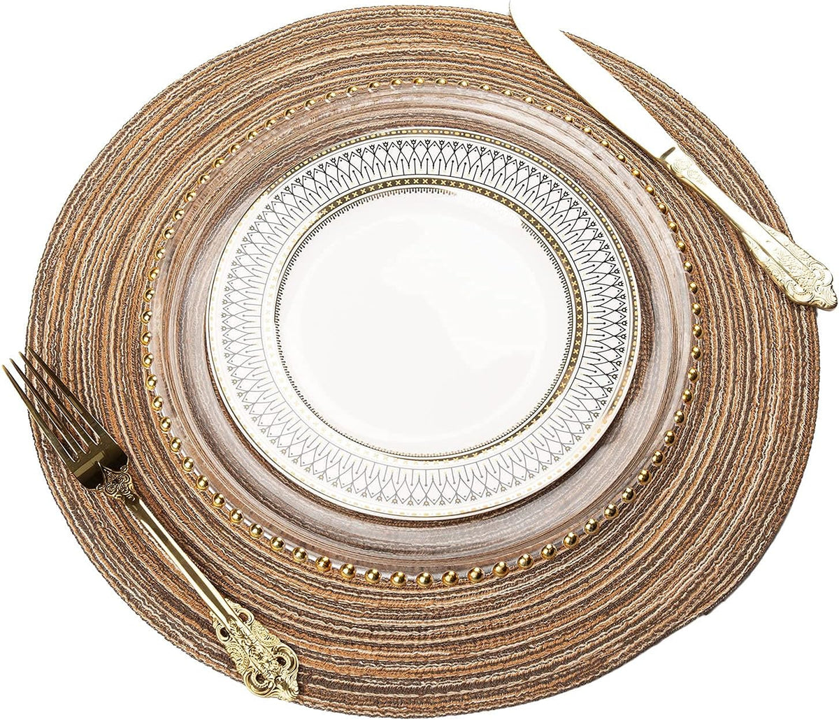 AHHFSMEI Round Braided Placemats Set of 6 Round Table Mats for Dining Tables Natural Woven Heat Resistant Place mats 15 Inch (Brown)