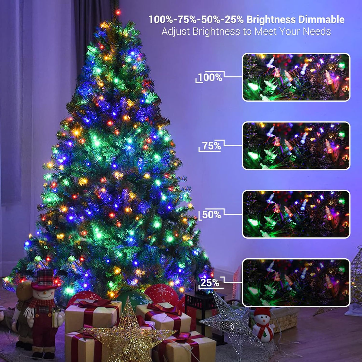 Brizled Christmas Lights, 33ft 100 LED Color Changing Christmas Tree Lights Connectable with Remote, 12 Modes Cool White & Colored Xmas Lighting, Clear Mini Xmas Lighting for Indoor Outdoor Home Decor