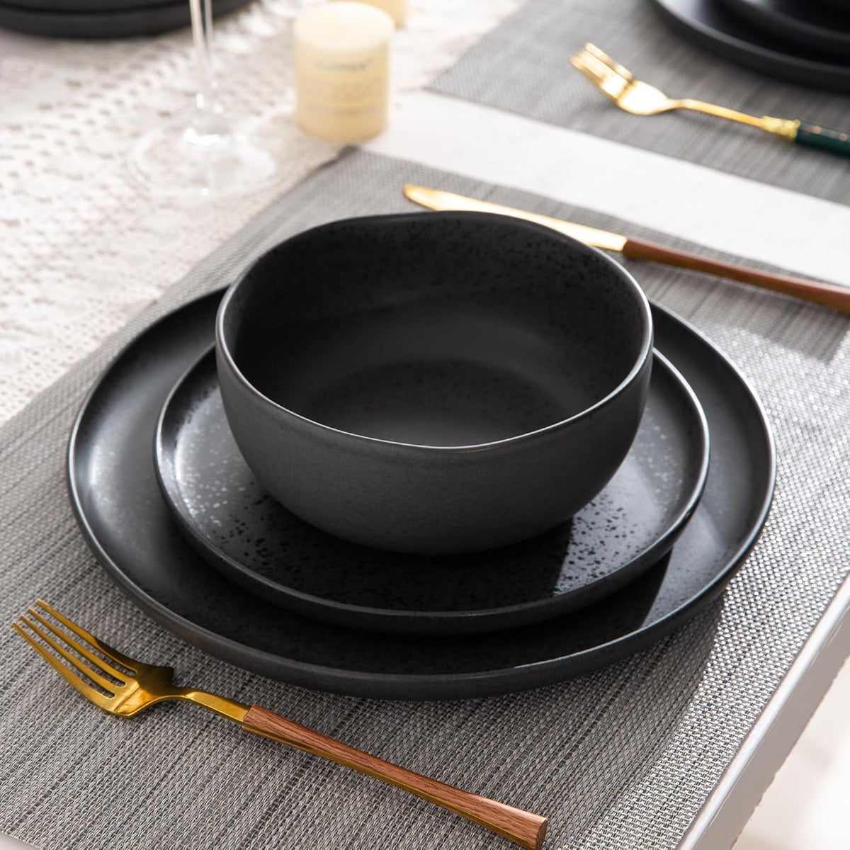 AmorArc Ceramic Dinnerware Sets, Wavy Rim Stoneware Plates and Bowls Sets, Highly Chip and Crack Resistant | Dishwasher & Microwave Dishes set, Service for 4 (12pc)-4 Color