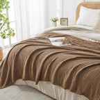 EMME Cotton Muslin Queen Blanket Bed Layering Breathable Gauze Blanket Soft Lightweight Blankets Adults (Brown, 90"x90")