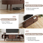 55" Mid Century TV Stand, Fluted TV Stand Fits 32" to 60" TVs. Wood Entertainment Center for Living Room, Farmhouse Modern TV and Media Console Table with Storage, Curved Edge and Sliding Door, Walnut