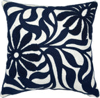 Alysheer Farmhouse Floral Leaves Embroidered Decorative Throw Pillow Cover 18x18 inches, Boho Tufted Flowers Embroidery Pattern Chic Cotton Cushion Case for Couch Bed Sofa Living Room(Navy Blue)