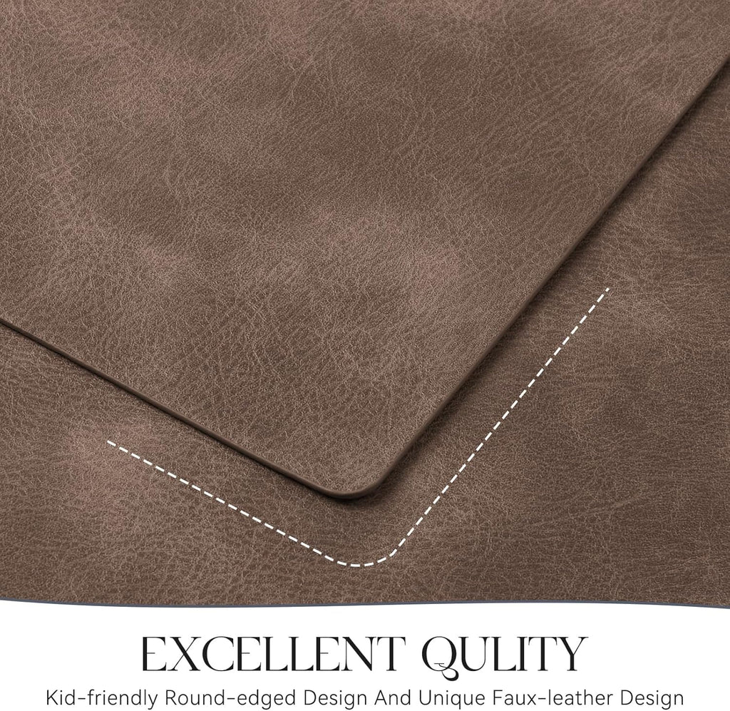 MOSAYT Vinyl Placemats Set of 8-12 X 17 Inch - Faux Leather 100% Waterproof Oil-Proof Wipeable PU Place Mats, Heat Resistant Reversible Table Mats for Kitchen, Dining, Outdoor (Brown)