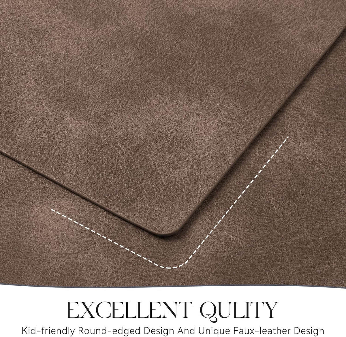 MOSAYT Vinyl Placemats Set of 8-12 X 17 Inch - Faux Leather 100% Waterproof Oil-Proof Wipeable PU Place Mats, Heat Resistant Reversible Table Mats for Kitchen, Dining, Outdoor (Brown)