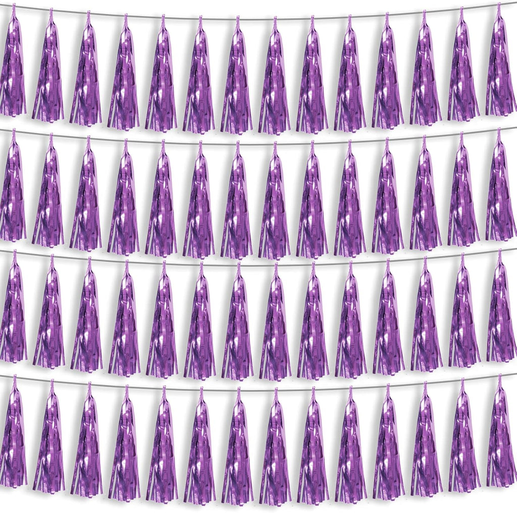 4P Light Purple Foil Fringe Metallic Streamers Banner Tassel Garland for Parade Floats, Bachelorette, Wedding, Birthday, Halloween, Christmas, Bridal/Baby Shower Party Decorations