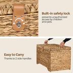 Handwoven Storage Basket with Lid, 165L Wicker Storage Bin, Natural Water Hyacinth, Leather Buckle & Metal Frame, Metal Ring Handles for Easy Transport, Storage Chest & Trunk for Bedroom, Living Room