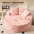 ovios 58" Oversized Round Chair Lounge Chaise Indoor, No Assembly Required, Cloud Large Circle Chair with Plush Fuax Fur, Fluffy Modern Sleeper Sofa Bed for Reading Yoga, Pink (Plush Corduroy Fabric)