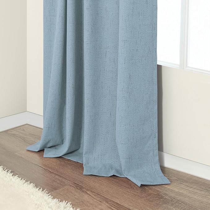 Dusty Blue Blackout Curtains for Nursery 54 Inch Length 2 Panel Chic Linen Look - Image 8