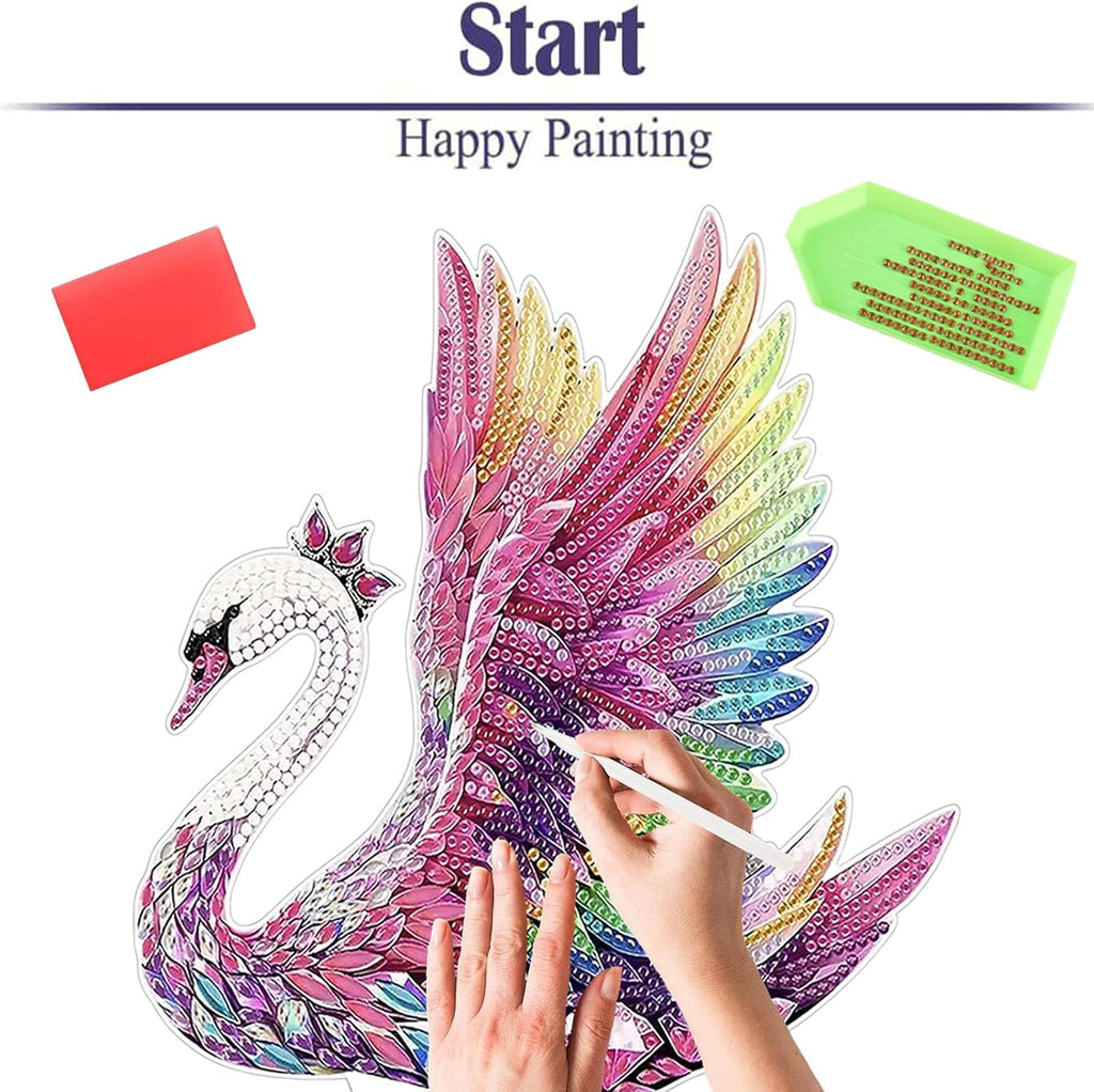 Diamond Painting Kits for Adults Beginners, 5D Full Drill Swan Crystal Art Desktop Ornament, DIY Single Sided Home Office Desk Decor, Creative Craft Gift Set with Tools