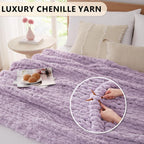 L'AGRATY Chunky Knit Blanket Throw: 80''x90'' Chenille Chunky Knitted Throw Blanket for Bed Couch - Handmade Thick Big Cable Knit Blanket - Large Chunky Crochet Rope Blanket for Home Decor(Purple)