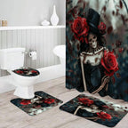 NEWSUYAA Halloween Decorations Shower Curtain Set with Non-Slip Rugs and Bath Mats,Black Skull Skeleton Bathtub Curtains with 12 Hooks,All Saints'Day (Nov 1st) Bathroom Decor