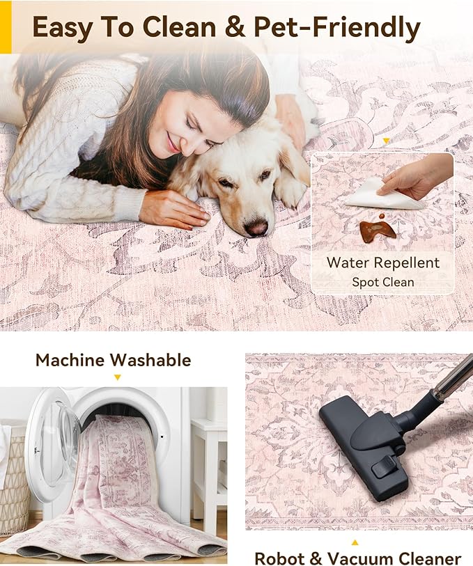 RELEANY Washable Area Rug, Square 6'x6', Water Repellent, Pet Friendly - Image 3