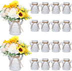 6 Inch Farmhouse Vase Decor Milk Can Vintage Flower Jug Galvanized Metal Vase with Handle Rustic Flower Buckets for Thanksgiving Christmas Table Centerpiece Weddings Gifts(Retro White,16 Pcs)