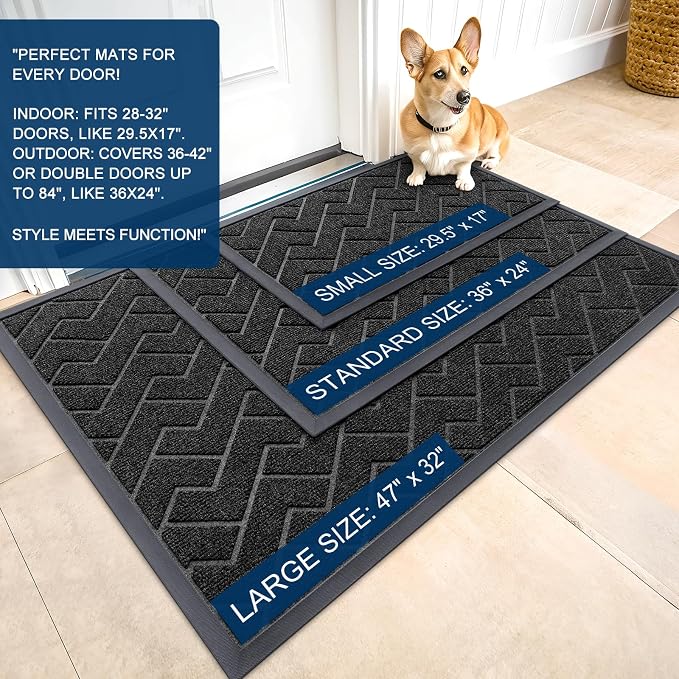 OLANLY Front Door Mat Outside 47x32, All-Season Absorbent Rubber Doormat | Black - Image 2