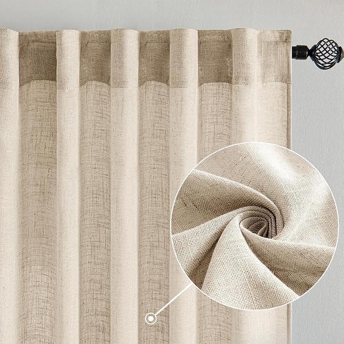 MIULEE Light Taupe Linen Curtains 52x96 Inches Long 2 Panels - Image 2