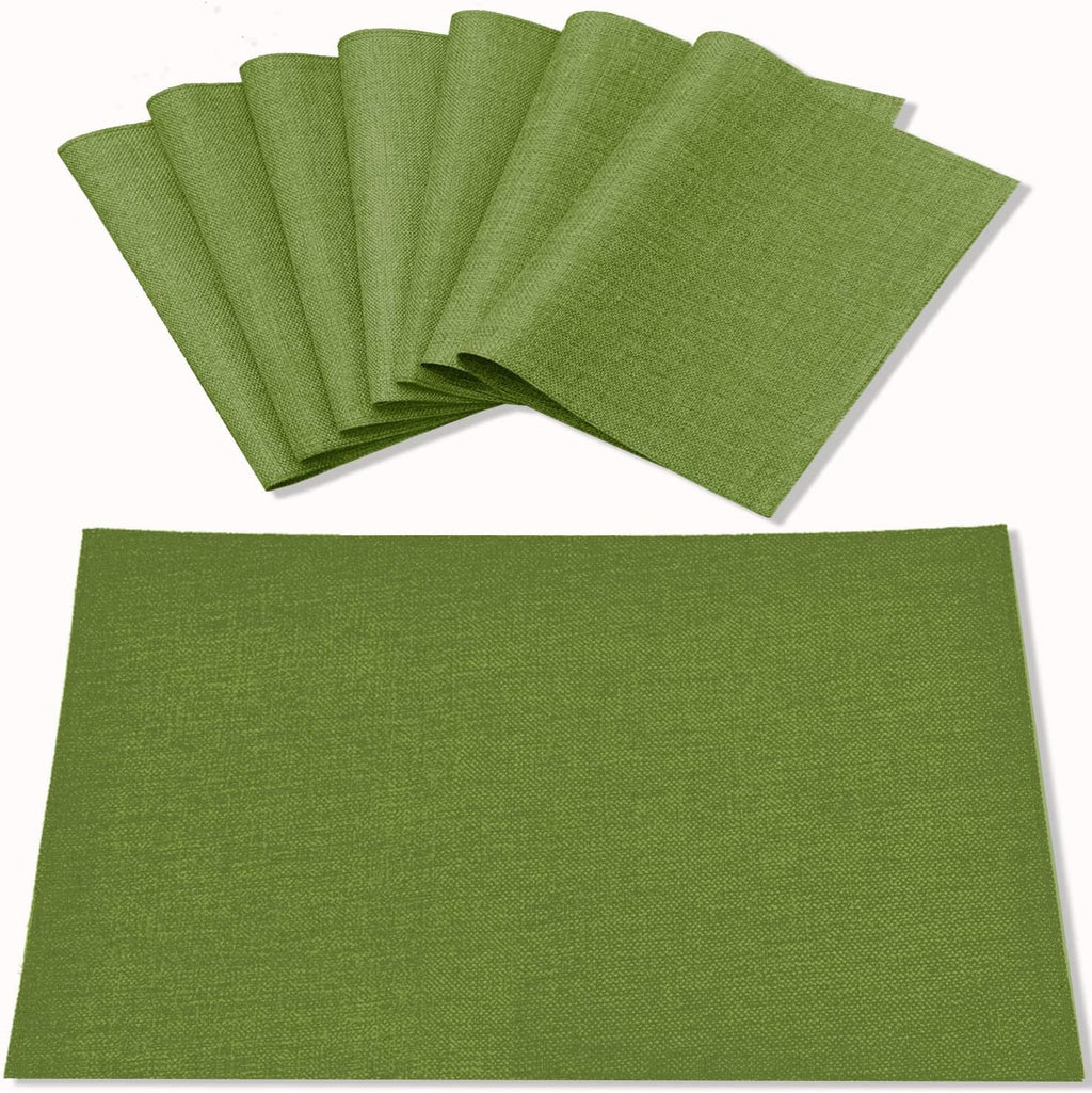 Cloth Placemats Set of 8, Linen Type Fabric Placemats Machine Washable Heat Resistant Placemats Wrinkle Free Thick Polyester Kitchen Place Mats for Dining Table (Green)