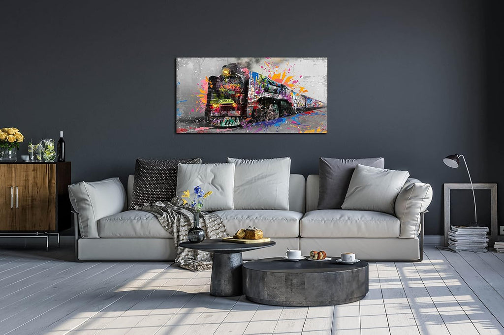 JKWALL77 Graffiti Train Wall-Art - Banksy Canvas Wall Art For Living Room - Modern Art Wall Decor Ready To Hang Size 40" x 20"