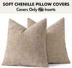 MIULEE Chenille Textured Euro Throw Pillow Covers Oatmeal 26x26 Set of 2 | - Image 7