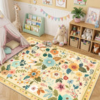 RELEANY Floral Washable 4x6 Area Rugs Ivory/Yellow | Flower Carpet Print Boho - Image 2