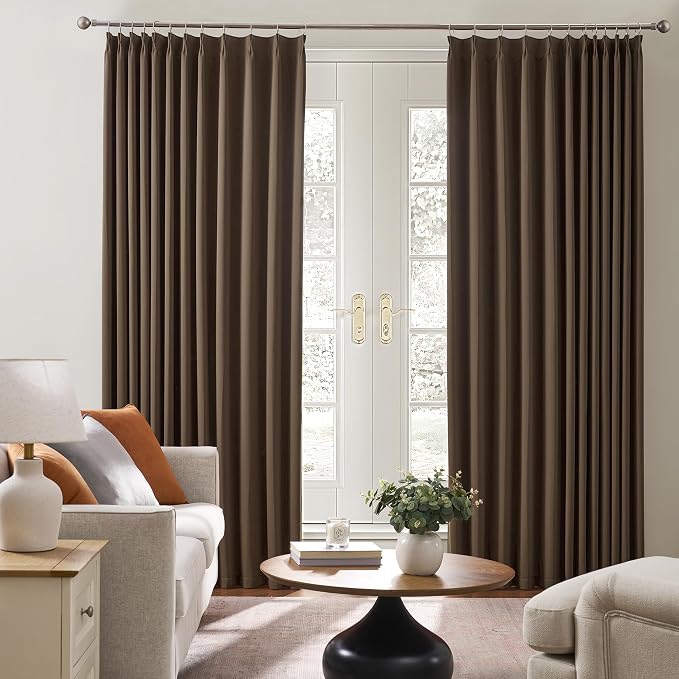 Brown Pinch Pleated 60 Inch Wide Curtains 60 x 102, Thermal Insulated Noise - Image 4