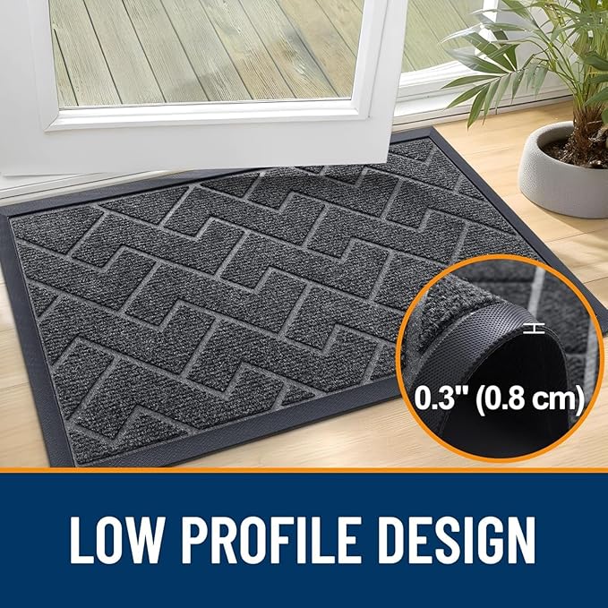 OLANLY Front Door Mat Outside 47x17, All-Season Absorbent Rubber Doormat | Grey - Image 4