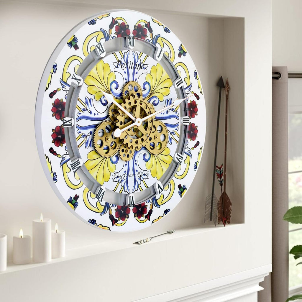 The Gears Clock Wall Clock Italy Collection with Moving Gears (Positano, 24 inch Round)