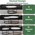 Modern White Coffee Table Set of 2 - Sintered Stone Top & Sturdy Metal Base, fo Living Room Bedroom Apartment