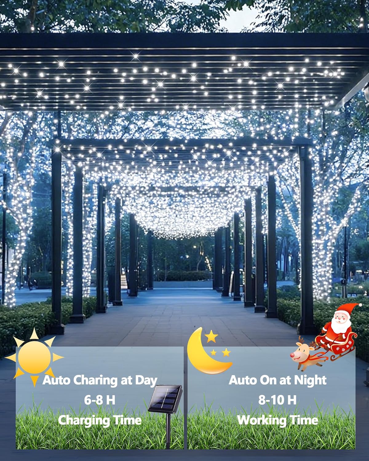 2 Pack Solar Christmas Lights Outdoor, 400 LED 144FT Extra-Long Solar String Lights Waterproof with Green Wire 8 Lighting Modes, Twinkle Light for Xmas Tree Fence Porch Garden Party Decor, Cool White