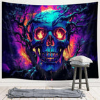 Xiaoput Blacklight Fire Skull Tapestry for Bedroom, Trippy UV Reactive Burning Skeleton Forest Wall Hanging Tapestries, Scary Dark Horror Glow in the Dark Tapestries for Living Room Home Dorm 40X30IN