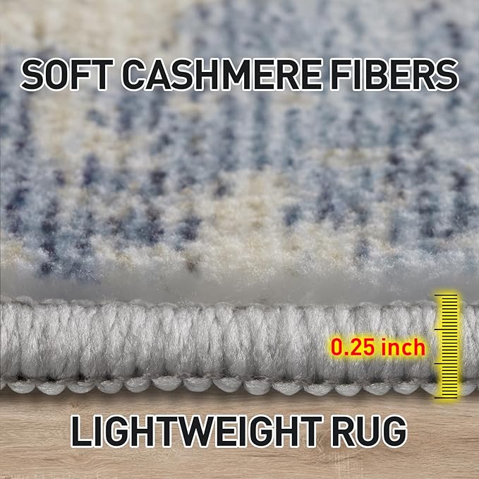 2'6''x8' Runner Rugs Washable Rug: Modern Abstract Hallway Blue Gold Carpet | - Image 7