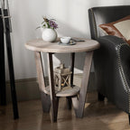 Rustic Farmhouse End Table with Storage Shelf, French Country Accent Side for Family, Dinning or Living Room, Small Spaces, Modern, Round, Vintage Blue Finish, Curved Leg